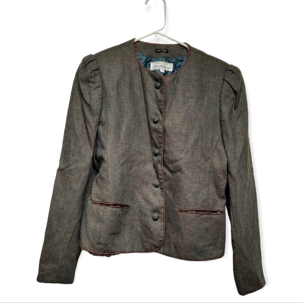 SAKS Fifth Avenue Wool Blazer Jacket Women's Gray Brown (Size 10)